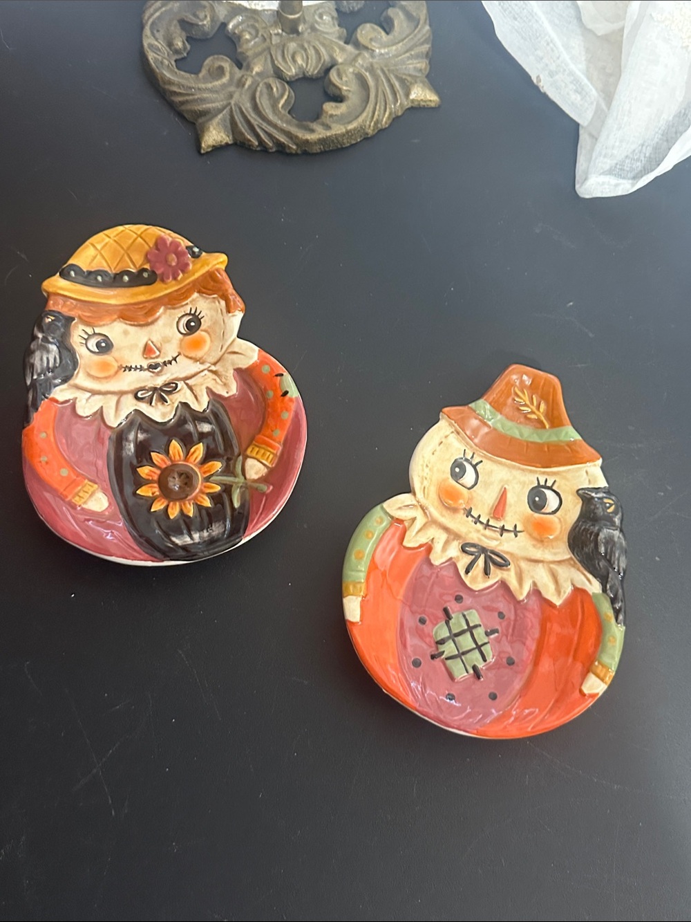 Johanna Parker set of 2 boy and girl scarecrow dishes